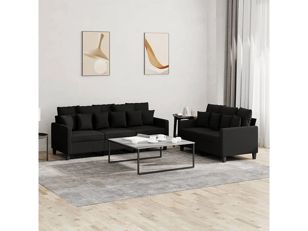 Ensemble de canapés 2 pcs avec coussins Noir Tissu