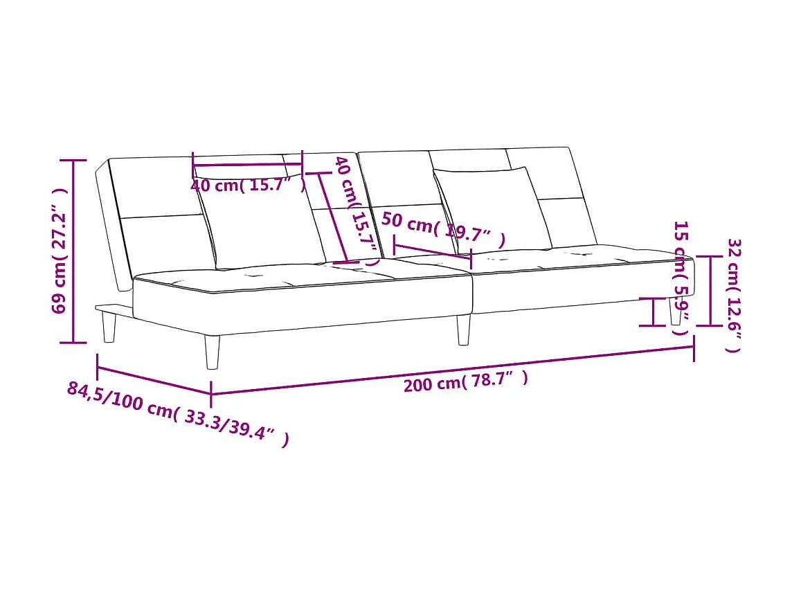 Schlafsofa 2-Sitzer mit 2 Kissen Hellgrau Samt