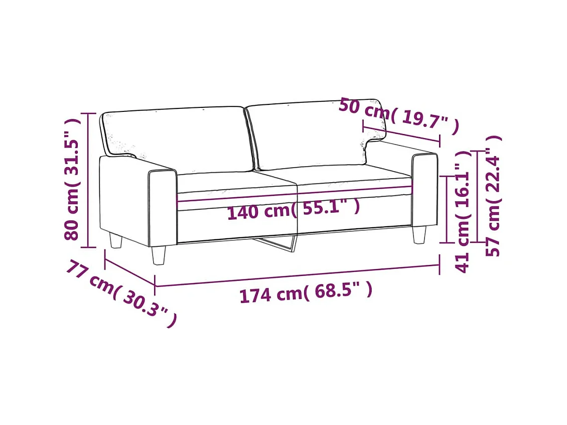 Canapé à 2 places Crème 140 cm Similicuir