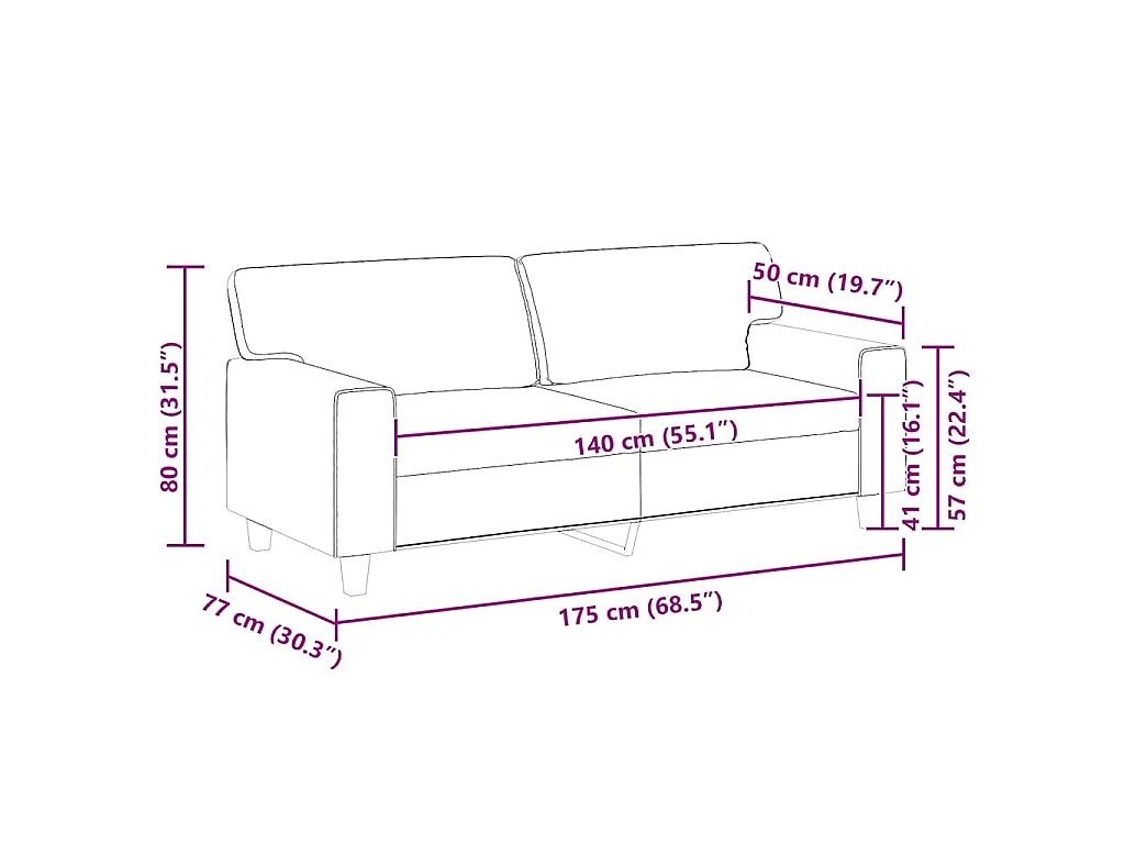 Tweezitsbank 140 cm kunstleer crèmekleurig