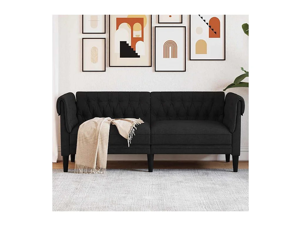 Canapé Chesterfield 2 places noir tissu