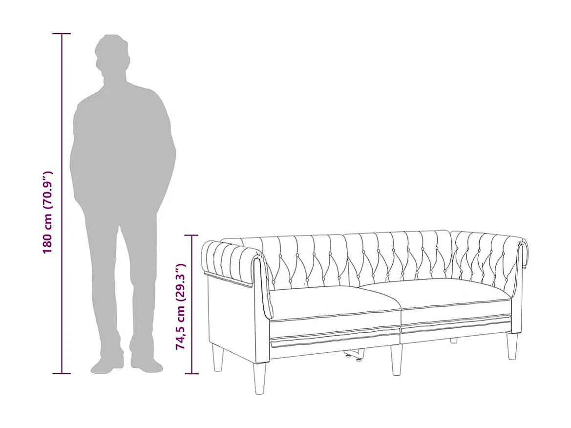 Chesterfield-Sofa 2-Sitzer Schwarz Stoff