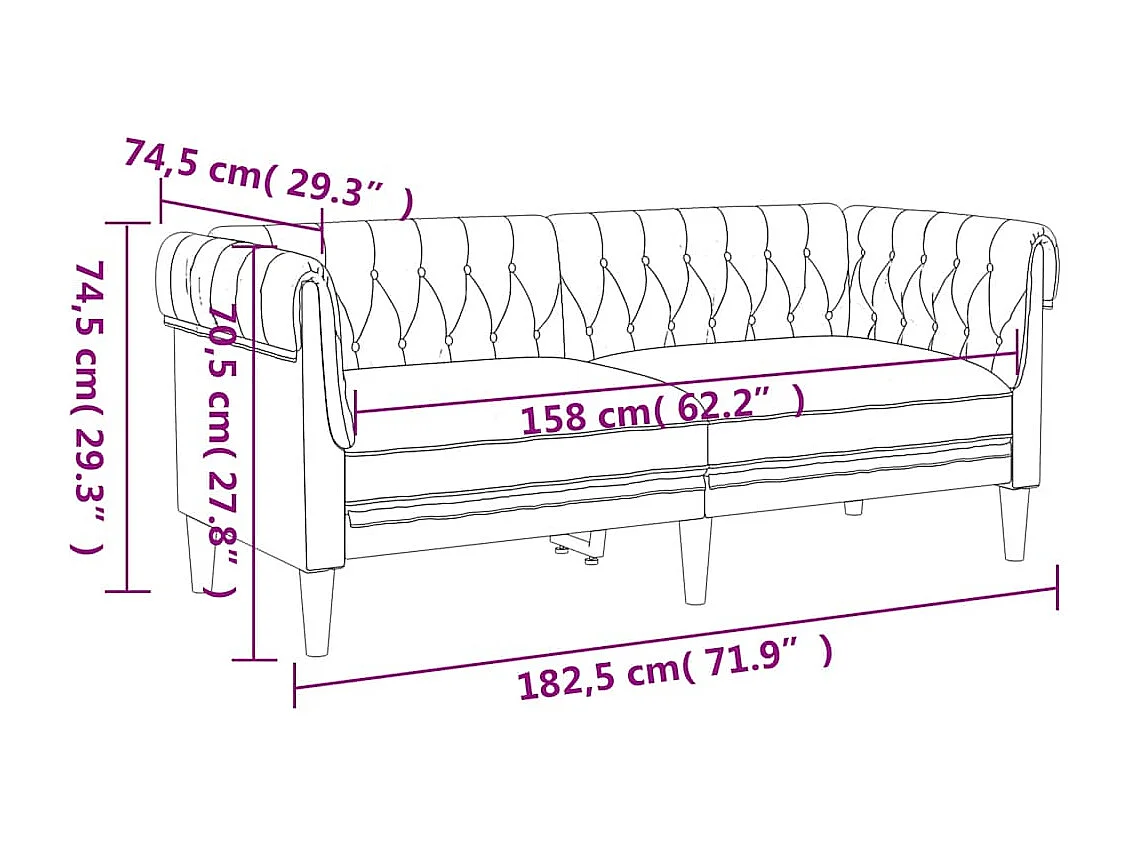 Canapé Chesterfield 2 places noir tissu