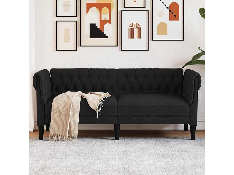 Canapé Chesterfield 2 places noir tissu