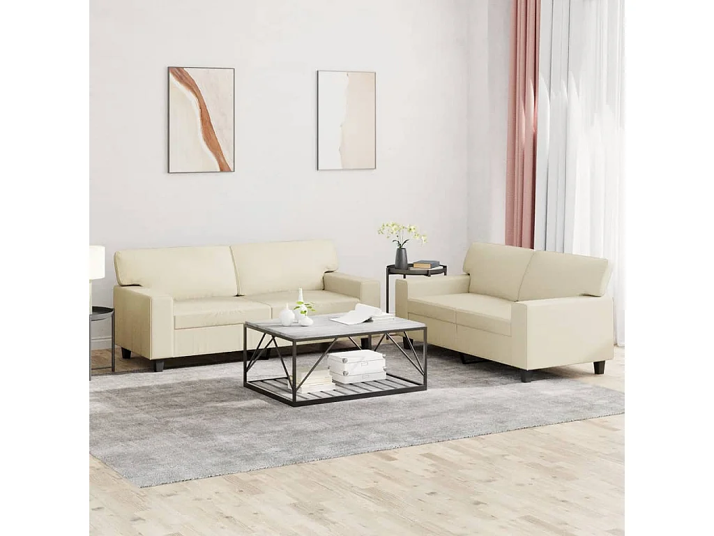 2-tlg. Sofagarnitur Creme Kunstleder