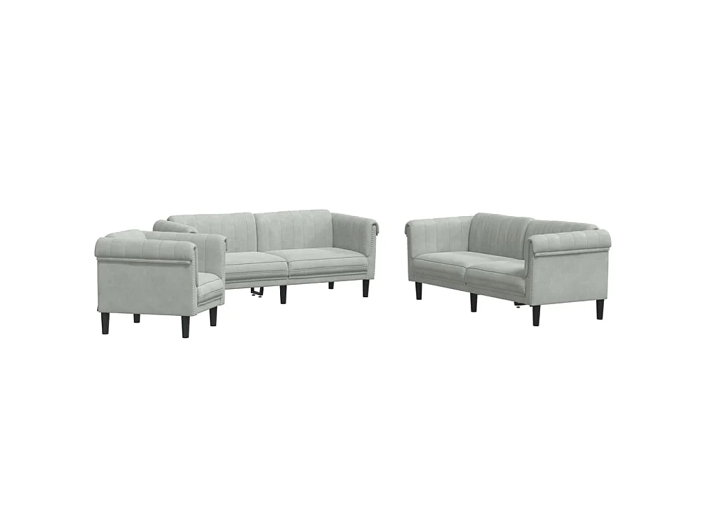 3 pcs conjunto de sofás veludo cinzento-claro