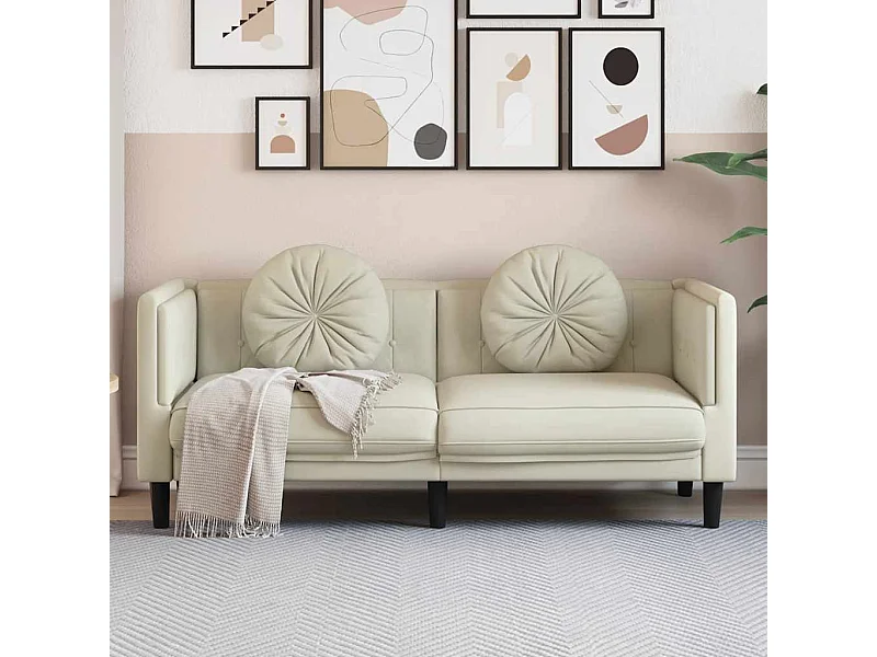 Sofa mit Kissen 2-Sitzer Creme Samt