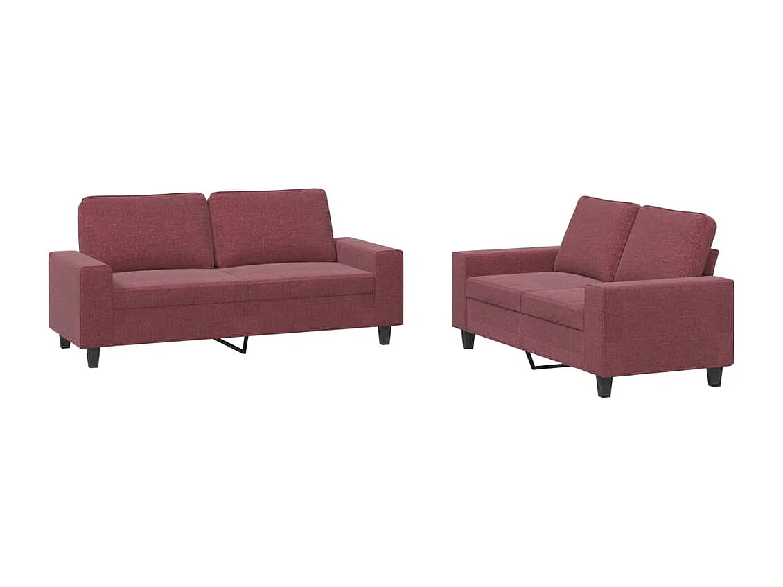 Ensemble de canapés 2 pcs rouge bordeaux tissu
