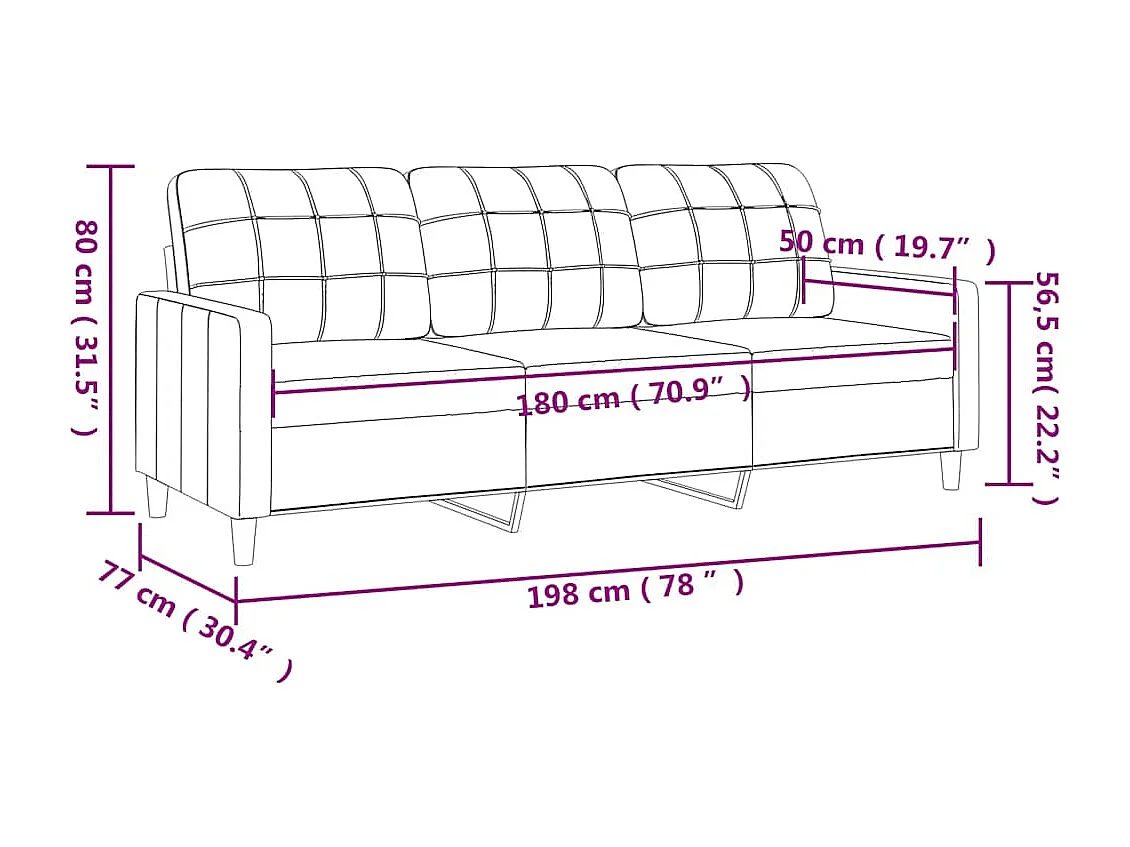 3-Sitzer-Sofa Creme 180 cm Stoff
