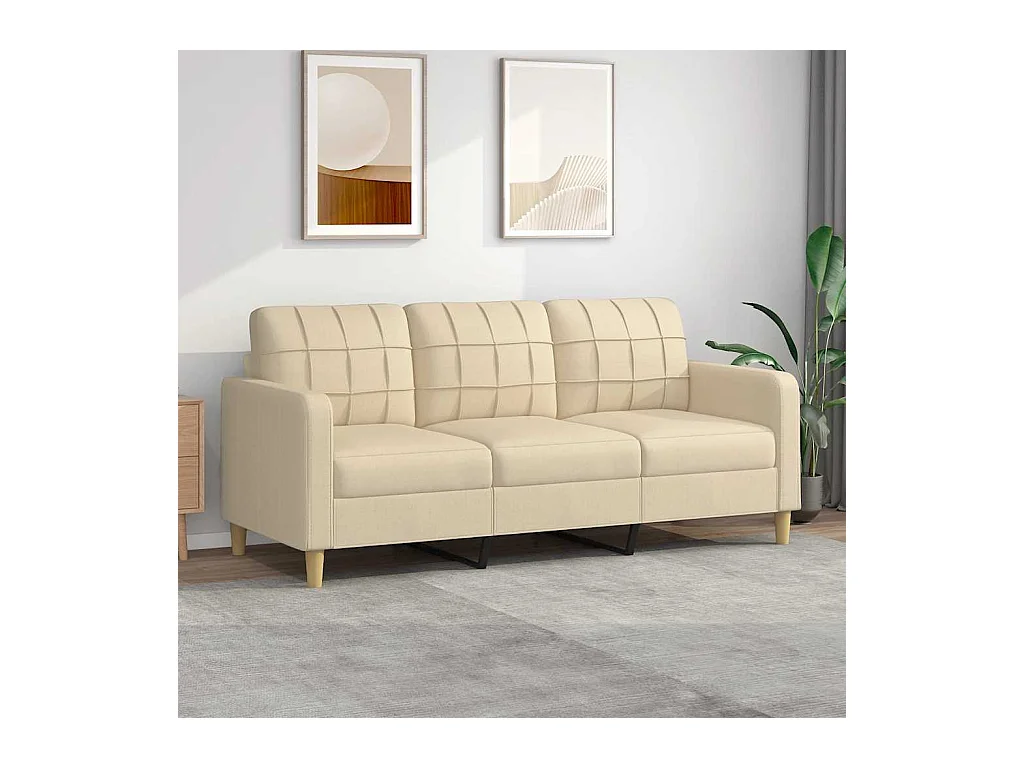 Canapé à 3 places Crème 180 cm Tissu