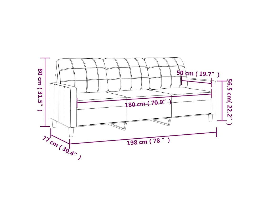 Kanapa 3-osobowa Kremowa 180 cm Tkanina Nowoczesna i Wygodna