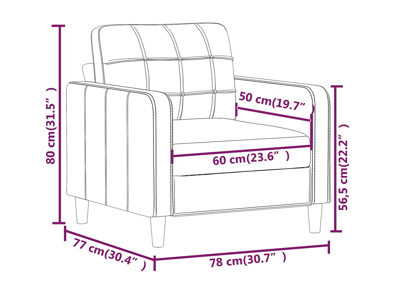 Sofasessel Schwarz 60 cm Stoff