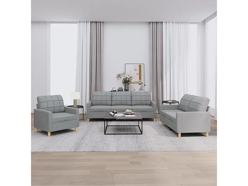 Ensemble de canapés 3 pcs avec coussins Gris clair Tissu