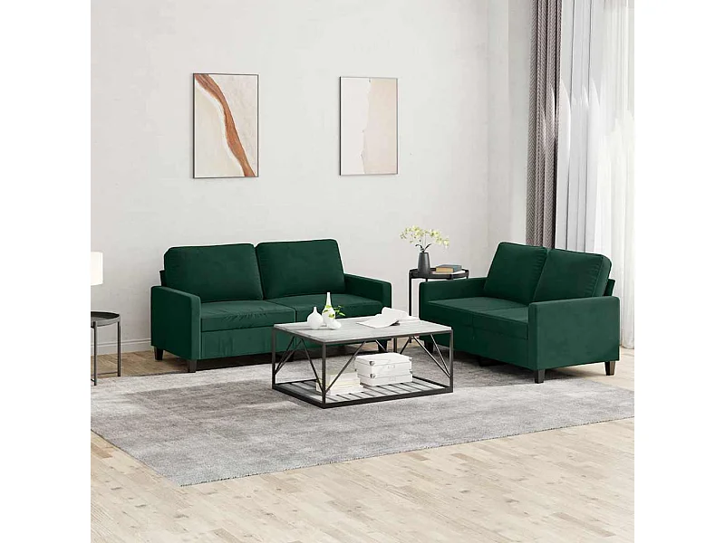 Set di Divani 2 pz con Cuscini Verde scuro in Velluto