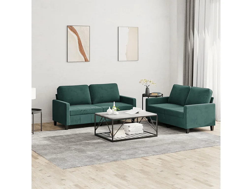 Ensemble de canapés 2 pcs avec coussins Vert foncé Velours