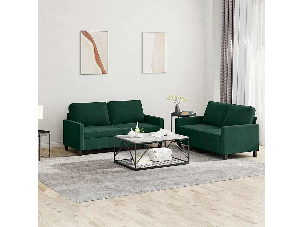 Ensemble de canapés 2 pcs avec coussins Vert foncé Velours