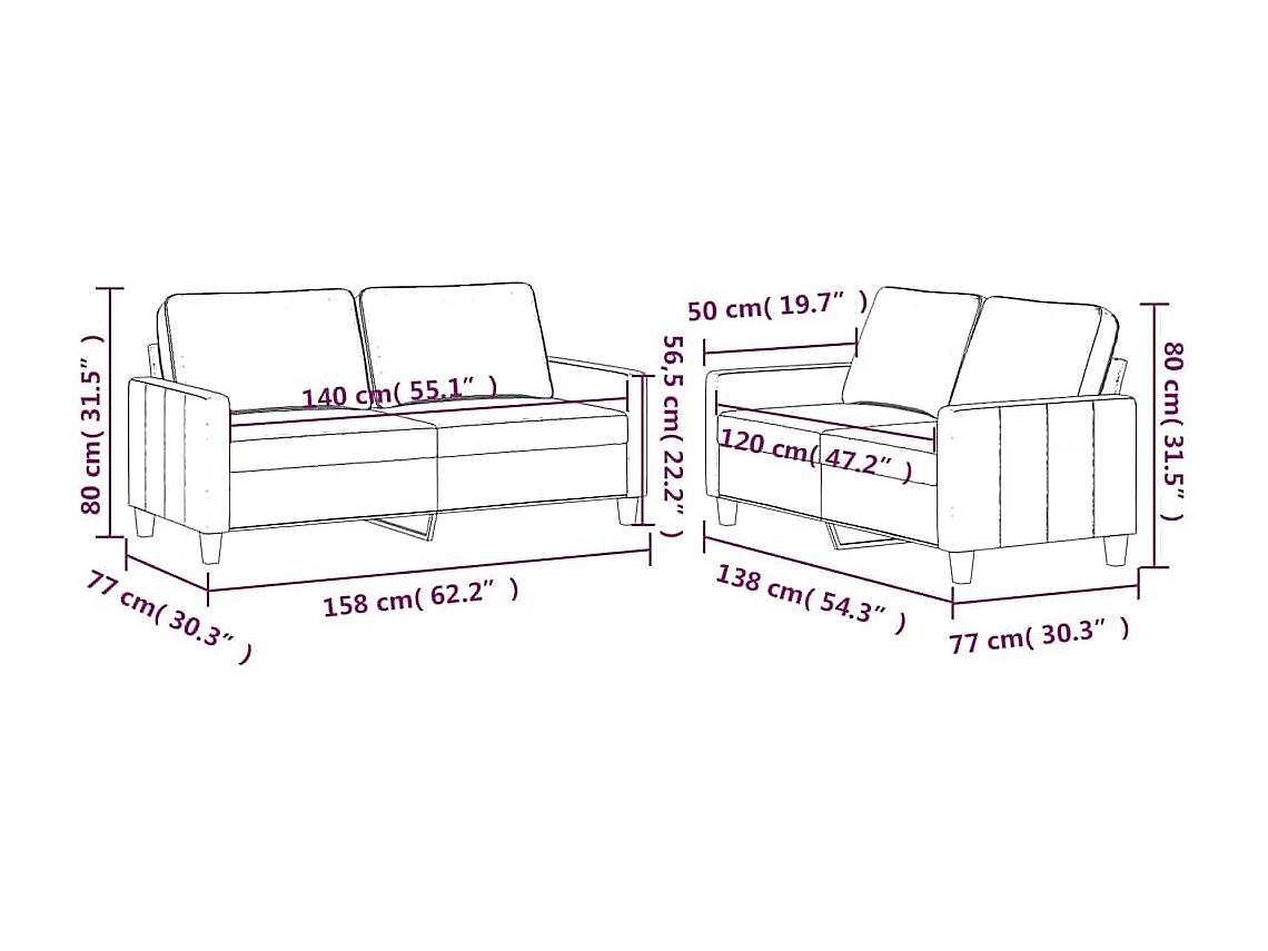 Ensemble de canapés 2 pcs avec coussins Vert foncé Velours