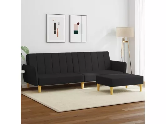 Kauf Unique Schlafsofa 2-Sitzer mit Fußhocker Schwarz Stoff