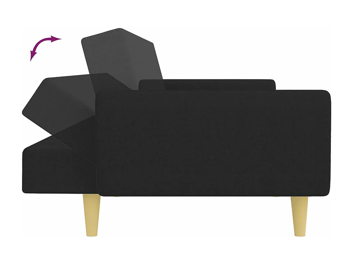 Schlafsofa 2-Sitzer mit Fußhocker Schwarz Stoff