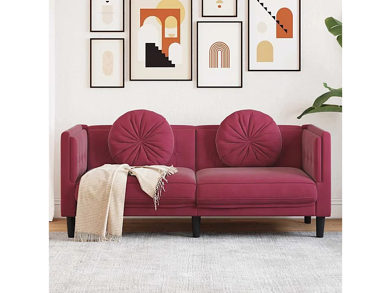 Sofa mit Kissen 2-Sitzer Weinrot Samt