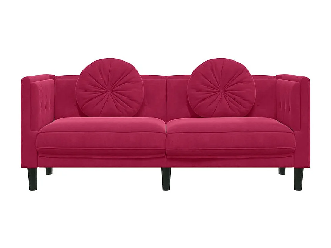 Canapé avec coussins 2 places rouge bordeaux velours