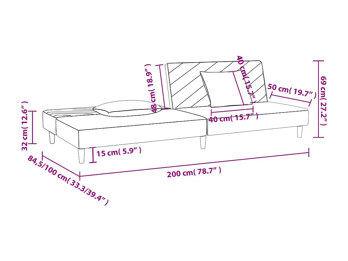 Canapé-lit à 2 places avec deux oreillers Gris foncé Tissu