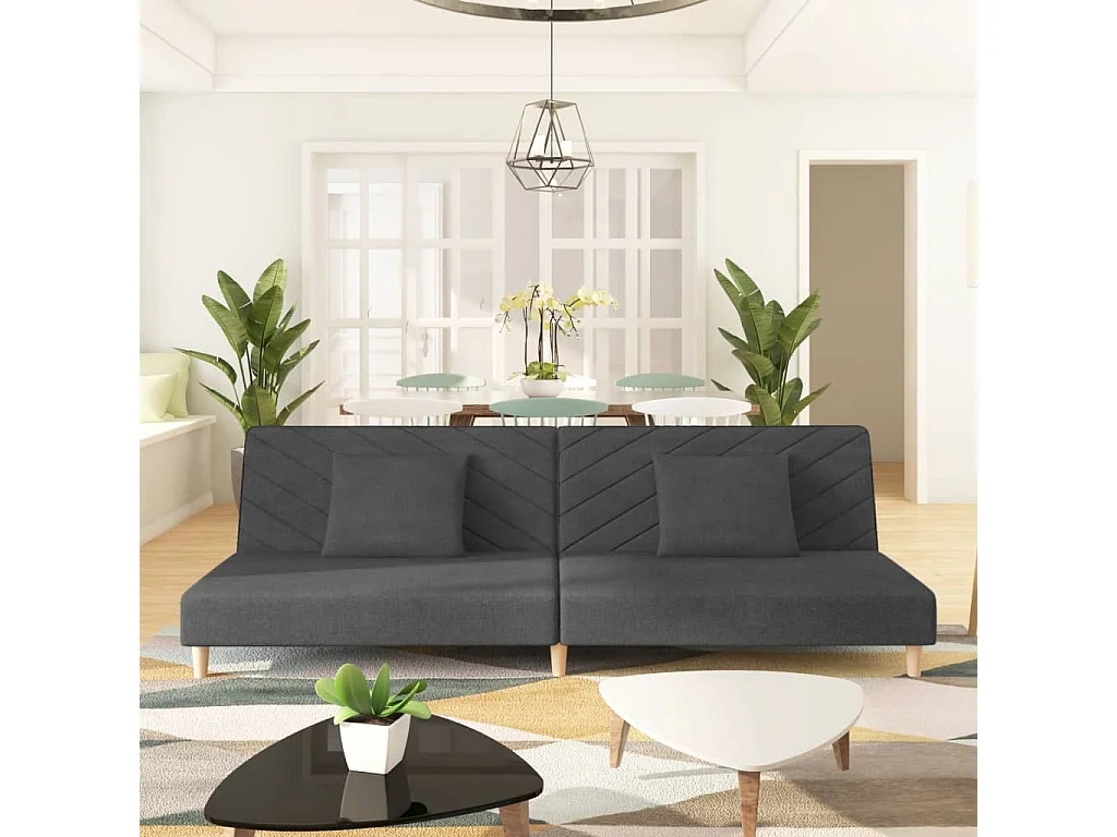 Schlafsofa 2-Sitzer mit 2 Kissen Dunkelgrau Stoff