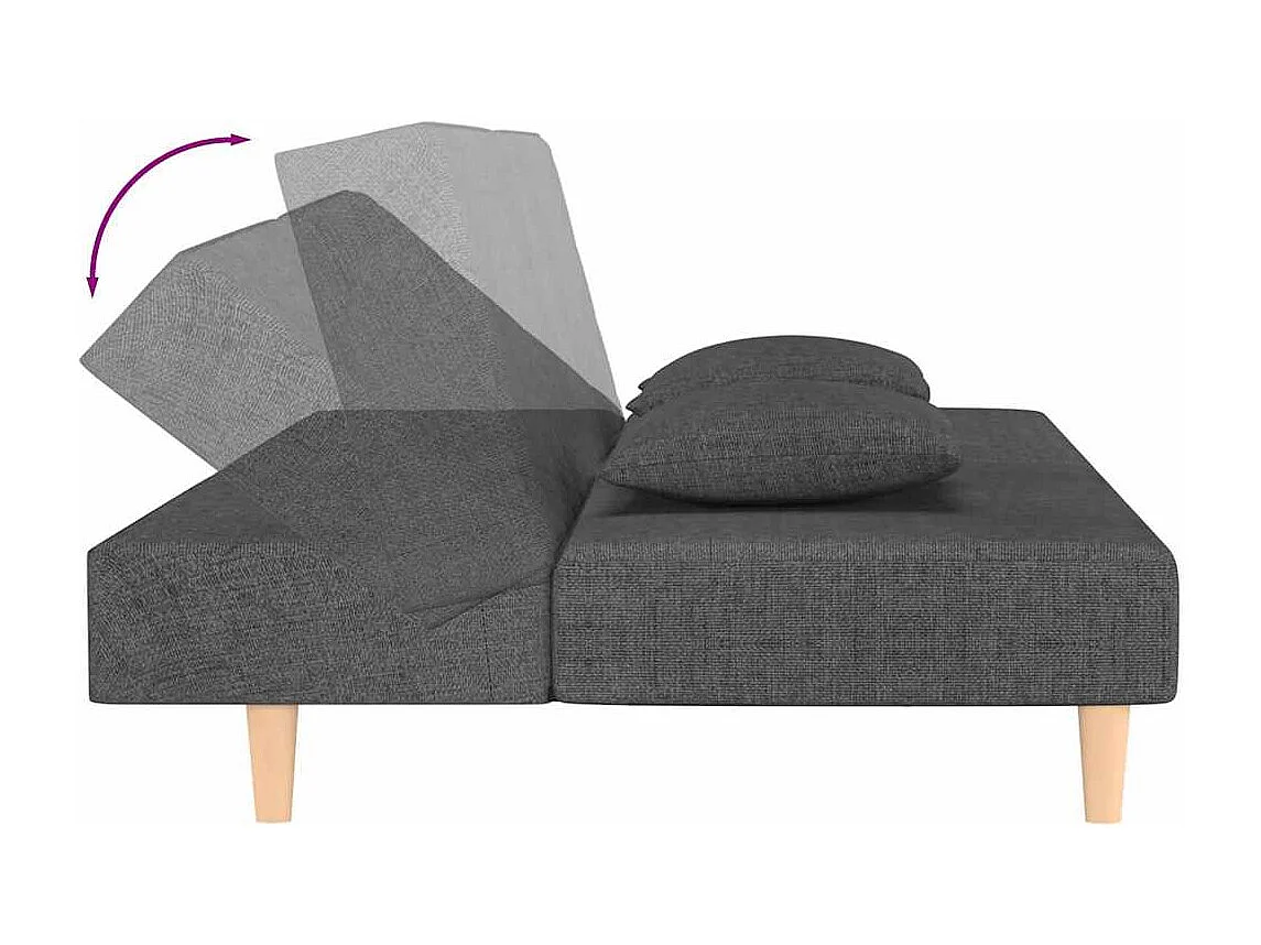 Canapé-lit à 2 places avec deux oreillers Gris foncé Tissu
