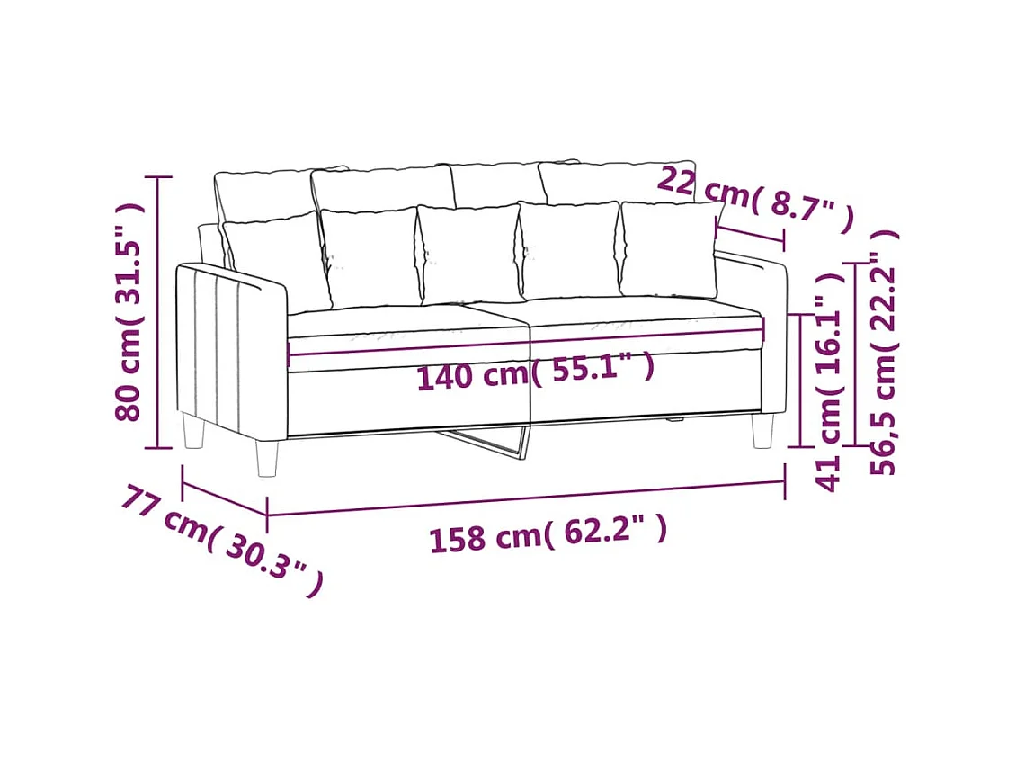 Canapé à 2 places Gris clair 140 cm Velours