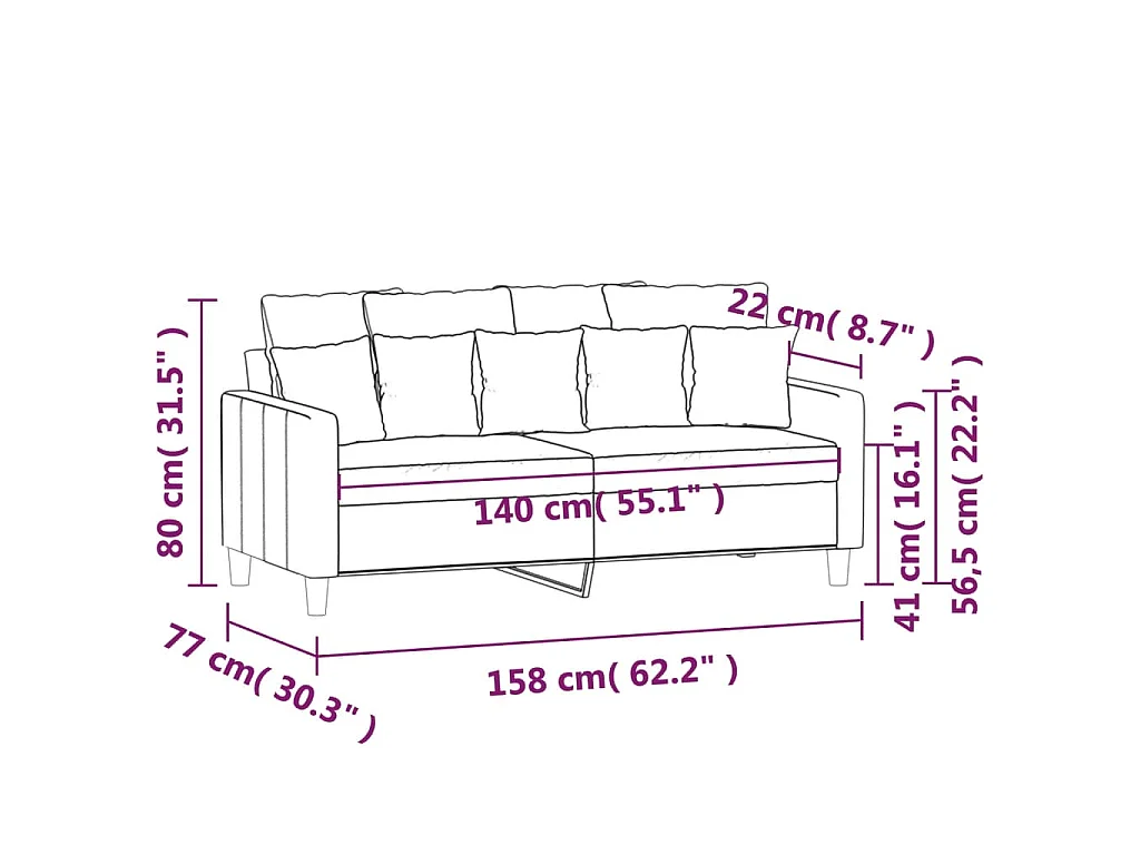 Sofá de 2 lugares 140 cm veludo cinza-claro