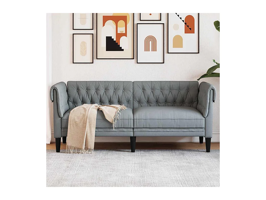 Divano Chesterfield a 2 Posti Grigio Chiaro in Tessuto
