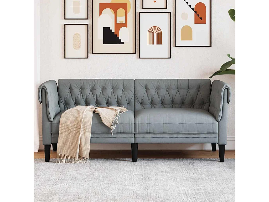 Divano Chesterfield a 2 Posti Grigio Chiaro in Tessuto