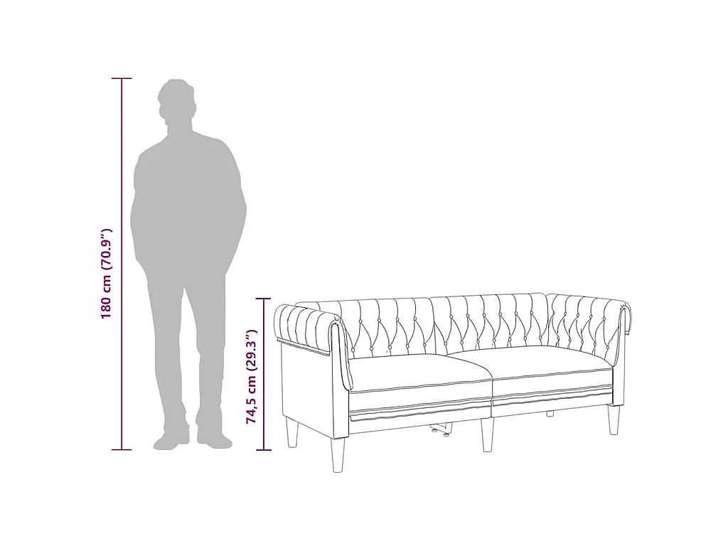 Divano Chesterfield a 2 Posti Grigio Chiaro in Tessuto
