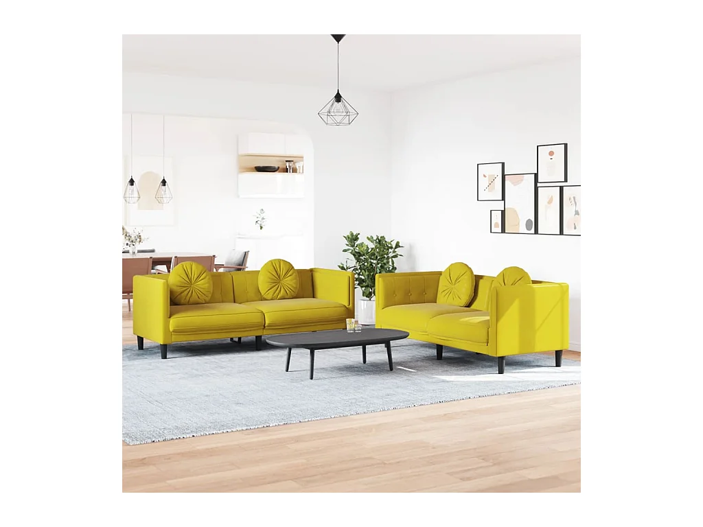 Ensemble de canapés 2 pcs avec coussins jaune velours