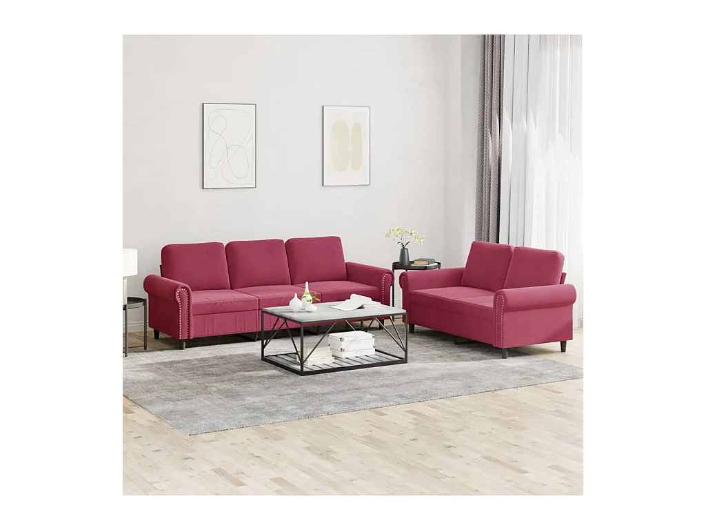 Ensemble de canapés 2 pcs avec coussins Rouge bordeaux Velours