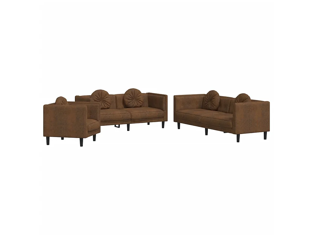 3 pcs conjunto de sofás com almofadas veludo castanho