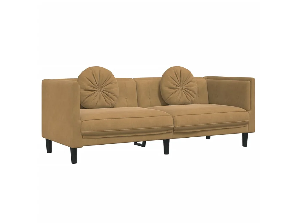 3 pcs conjunto de sofás com almofadas veludo castanho