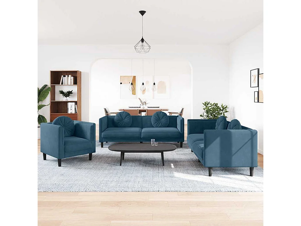 Ensemble de canapés 3 pcs avec coussins bleu velours