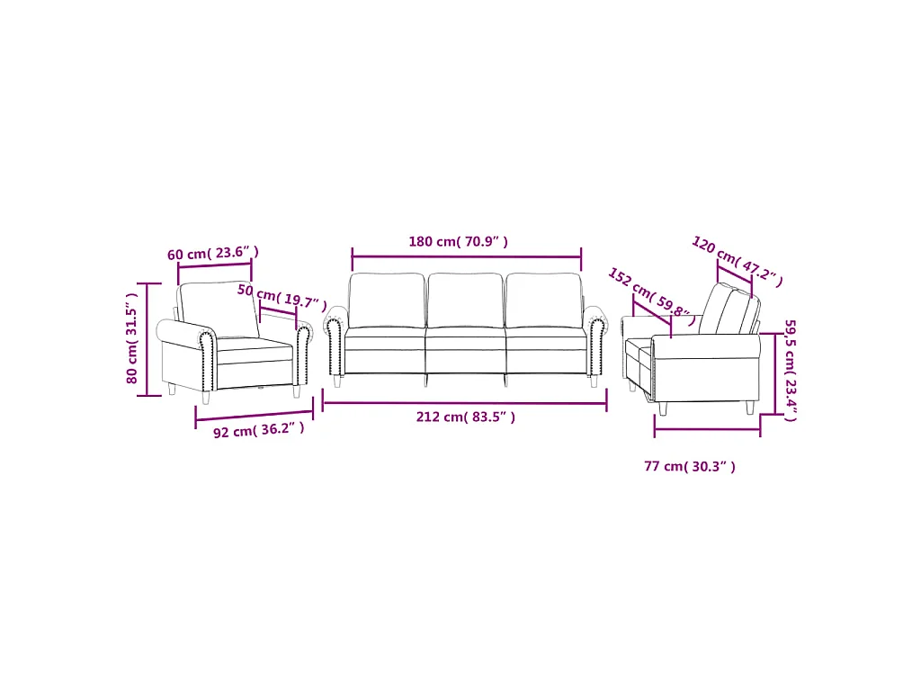 Ensemble de canapés 3 pcs avec coussins Noir Velours