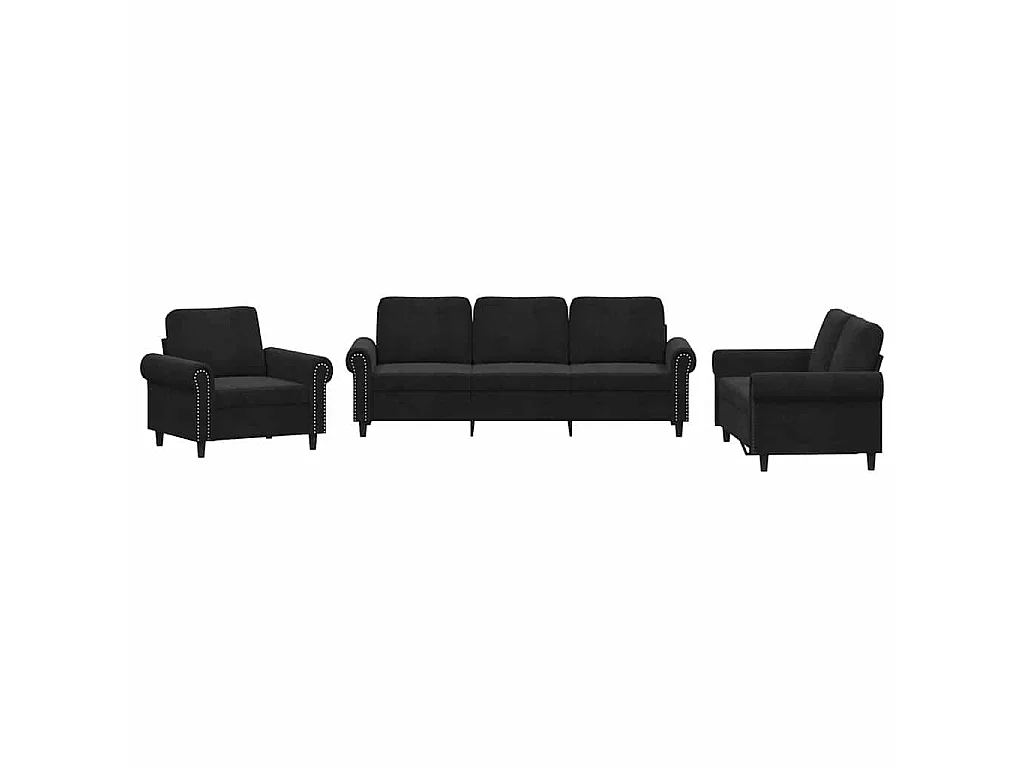 Set di Divani 3 pz con Cuscini Nero in Velluto