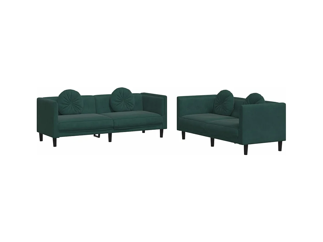 Ensemble de canapés 2 pcs avec coussins vert foncé velours