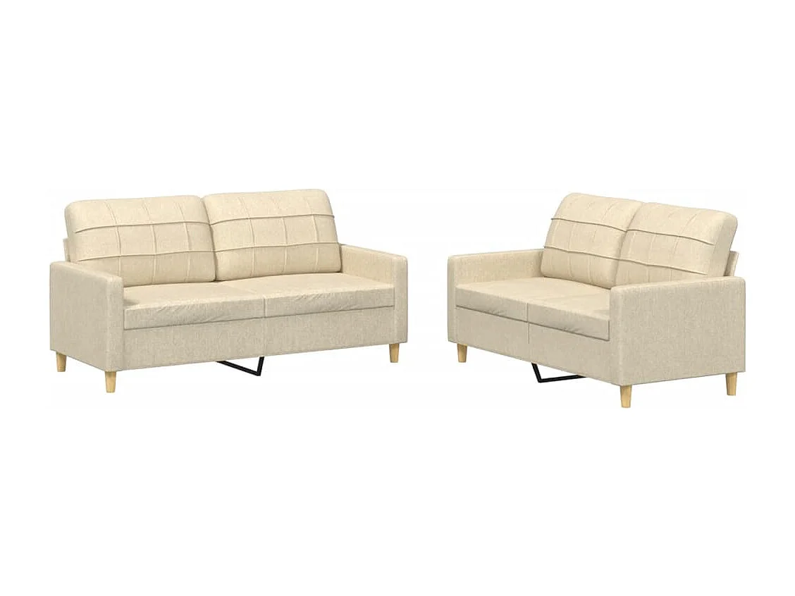 Set di Divani 2 pz con Cuscini Crema in Tessuto