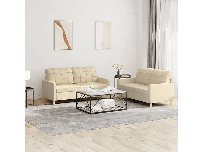 Ensemble de canapés 2 pcs avec coussins Crème Tissu
