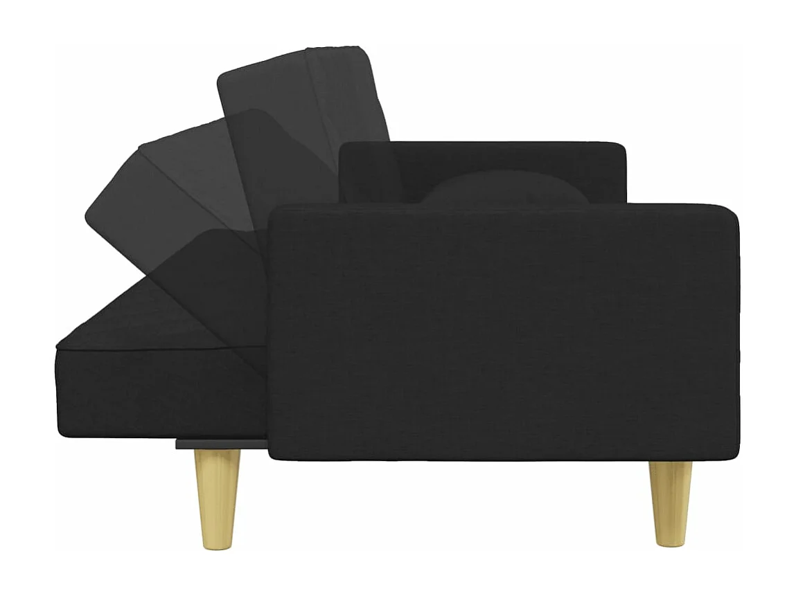 Canapé-lit à 2 places et oreillers et repose-pied noir tissu