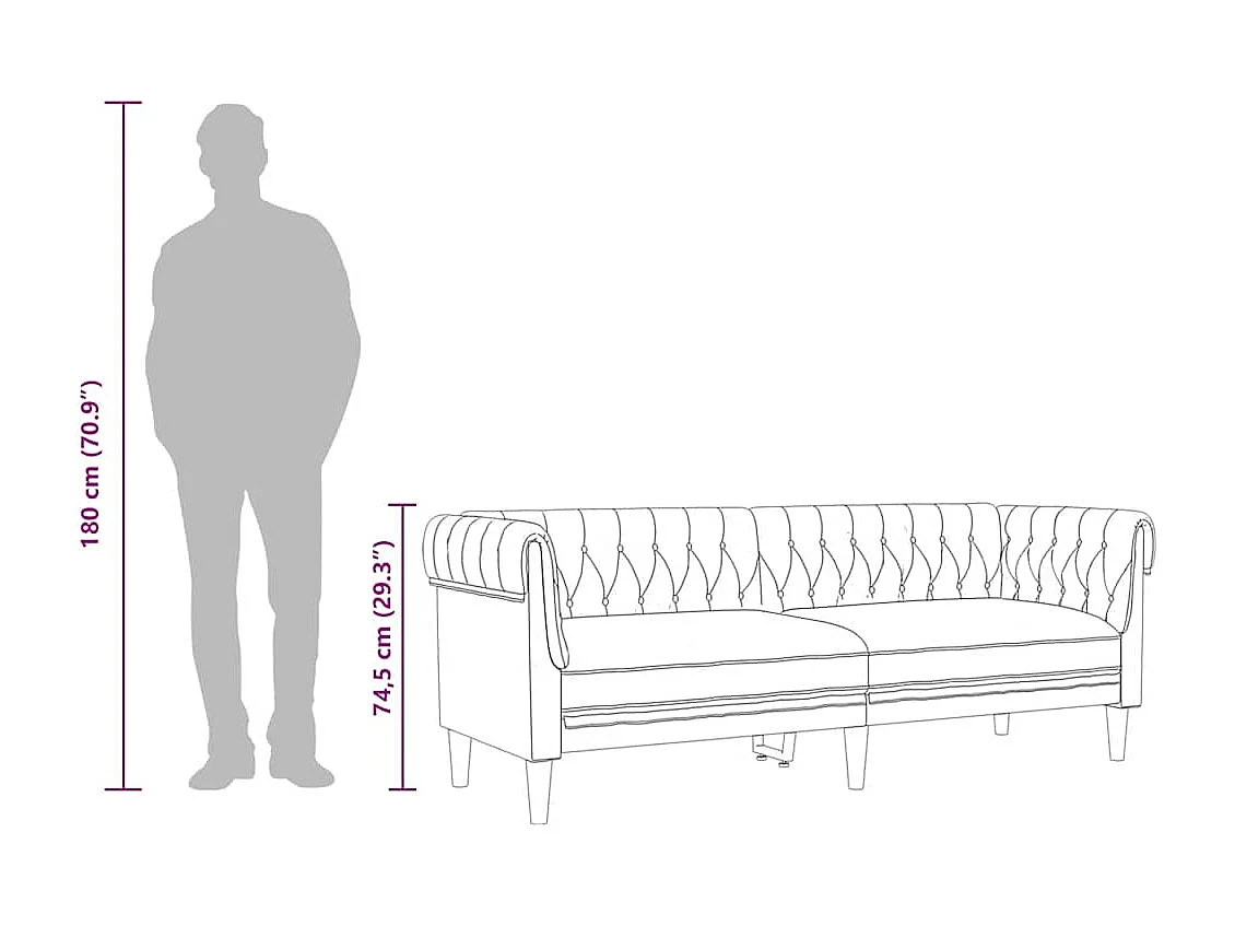 Driezitsbank Chesterfield-stijl stof zwart