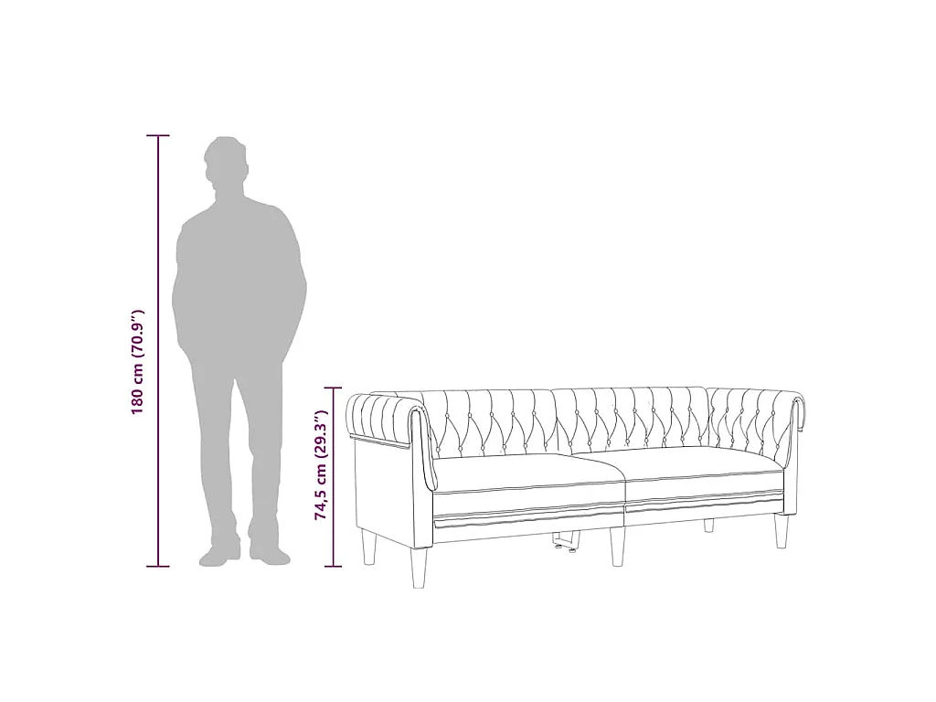 Sofá Chesterfield de 3 plazas tela negro