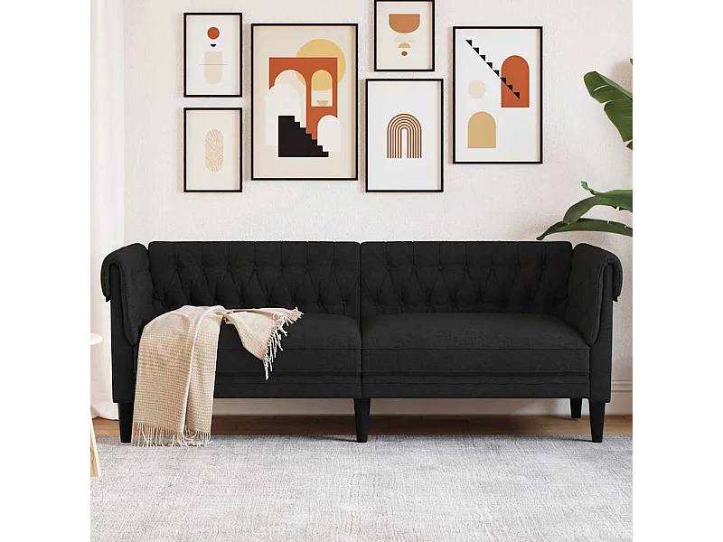 Canapé Chesterfield 3 places noir tissu