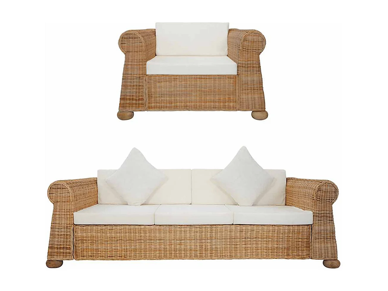 Ensemble de canapés 2 pcs avec coussins Rotin naturel