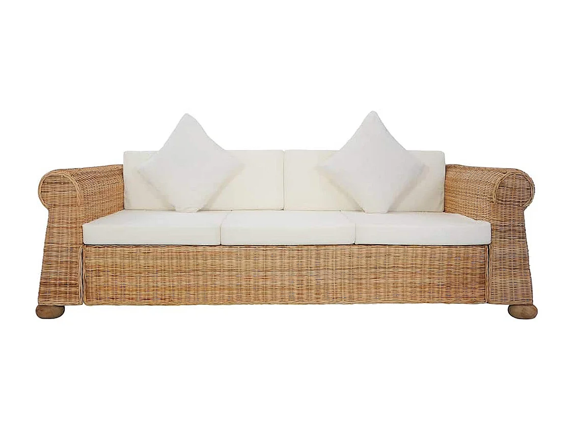 Ensemble de canapés 2 pcs avec coussins Rotin naturel