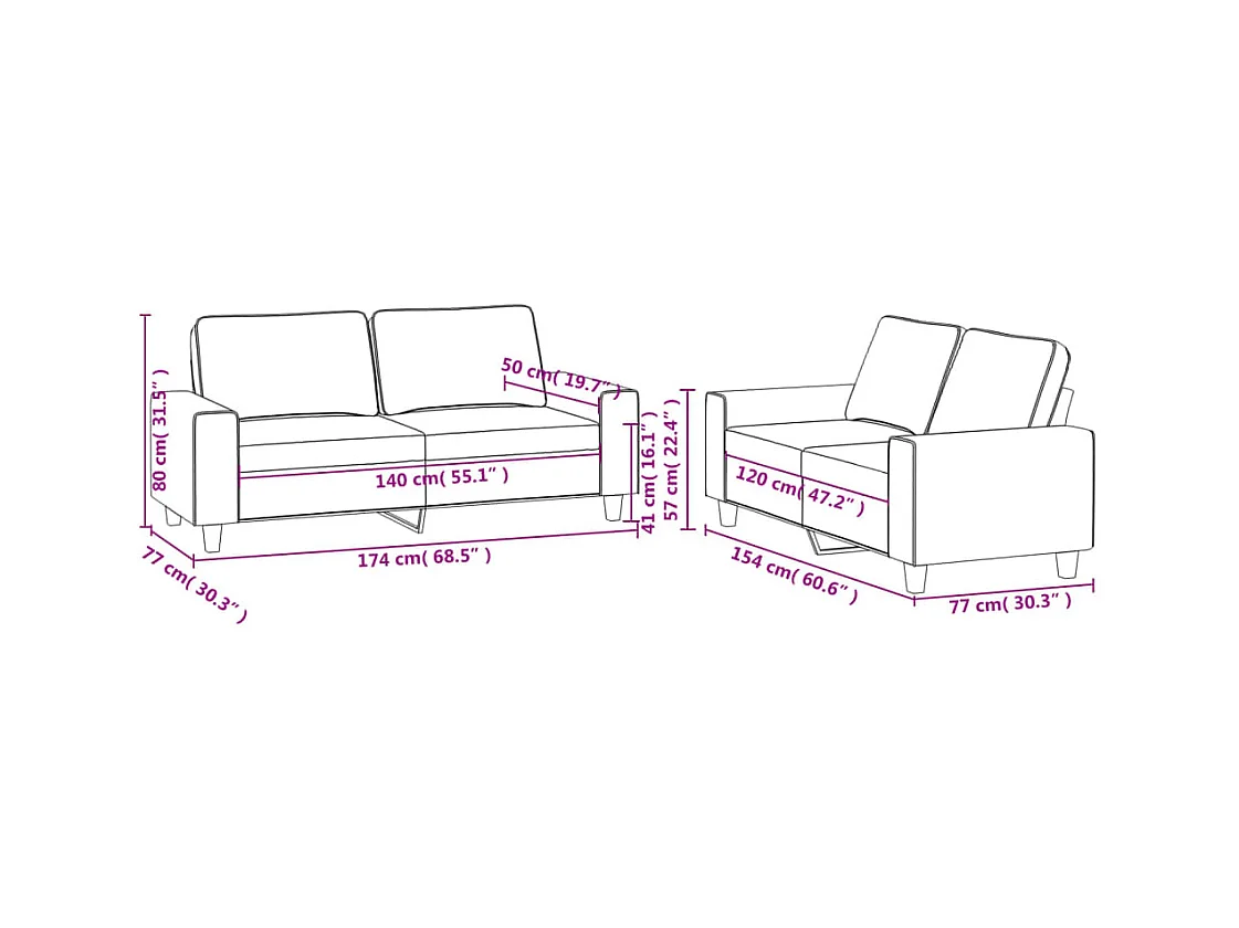 2-tlg. Sofagarnitur Hellgelb Stoff